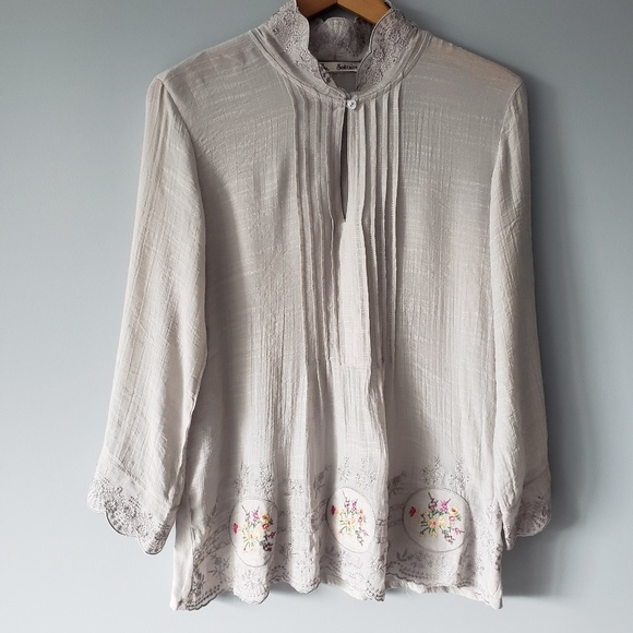 2/20 Solitaire Boho Embroidered Blouse Size L - Picture 1 of 7